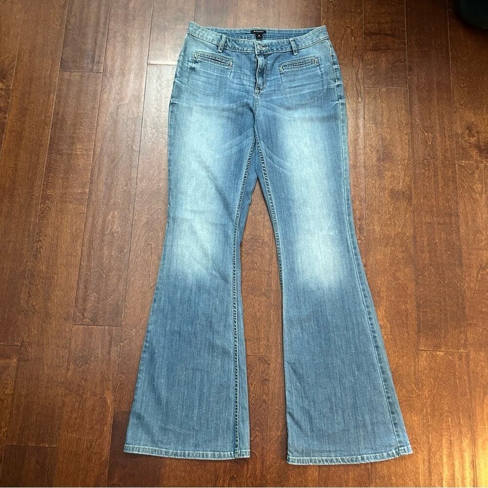 I Heart Ronson Women's Blue Flared Jeans with Contrast Stitching, Size 10